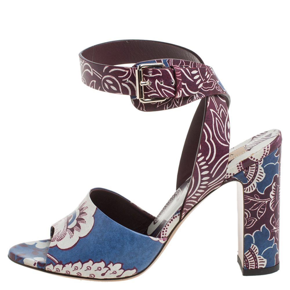 

Valentino Blue Leather Printed Leather Ankle Strap Sandals Size
