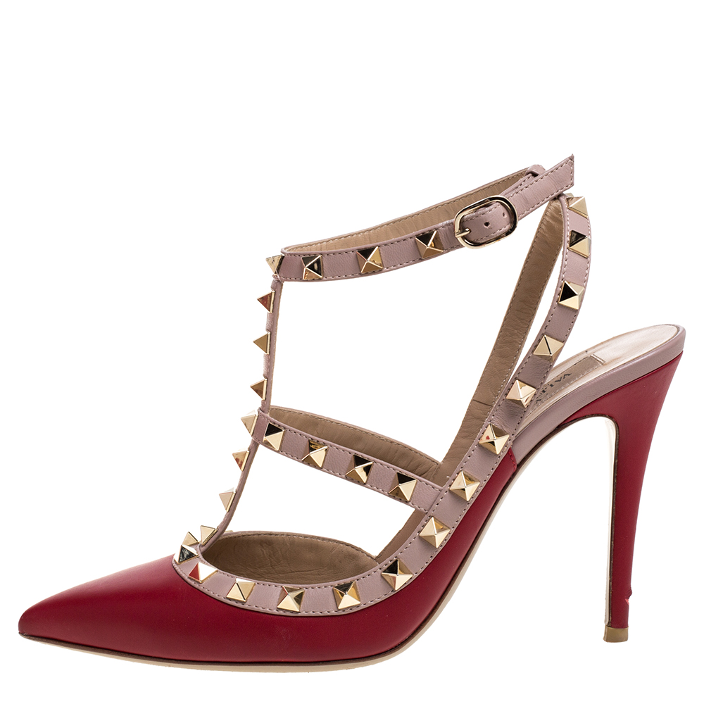 

Valentino Red Leather Rockstud Pointed Toe Sandals Size