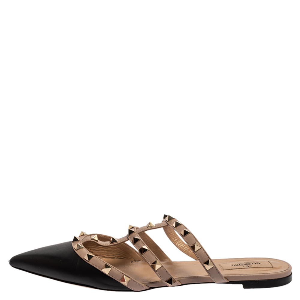 

Valentino Black Leather Rockstud Mule Size
