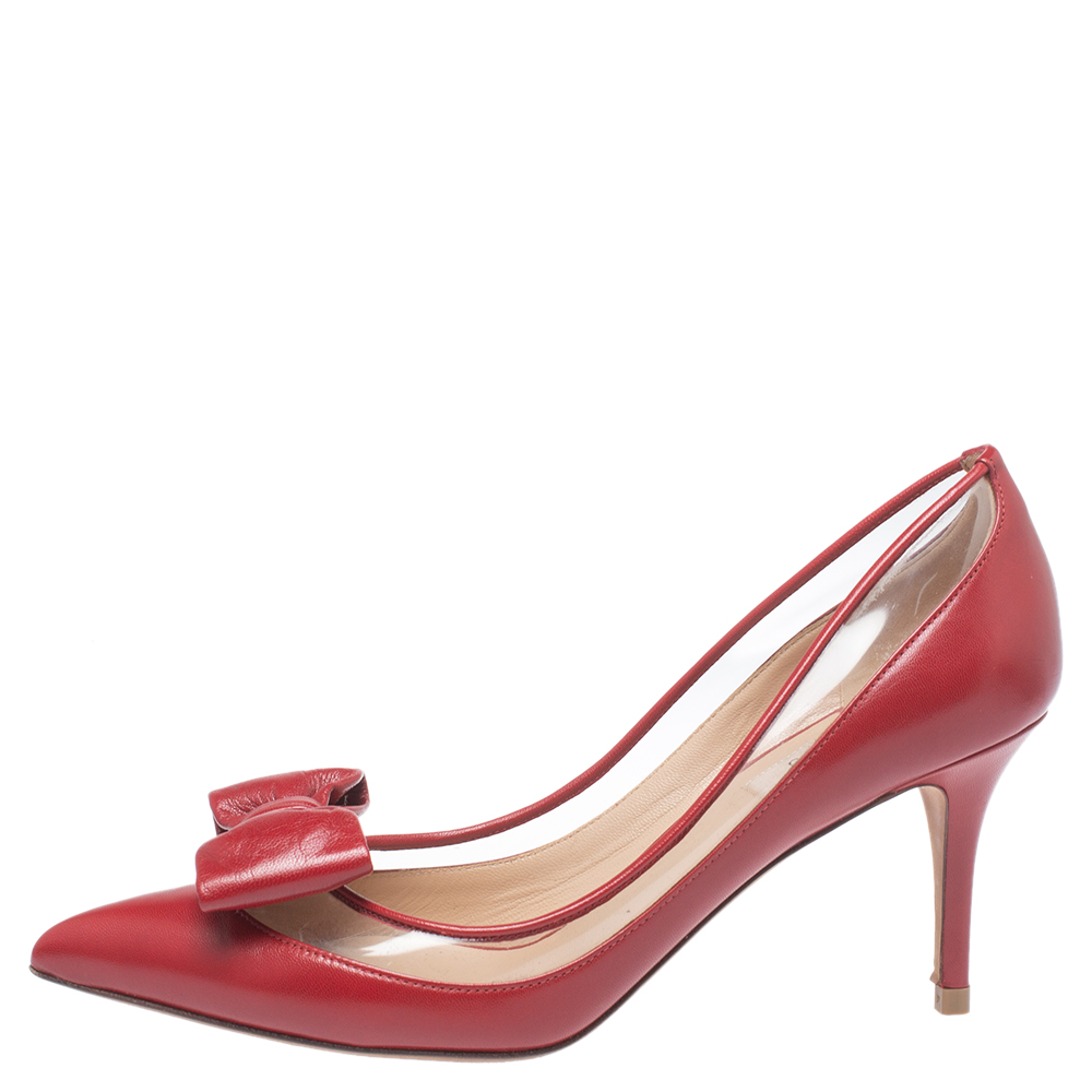 

Valentino Red Leather And PVC Dollybow Pointed Toe Pumps Size