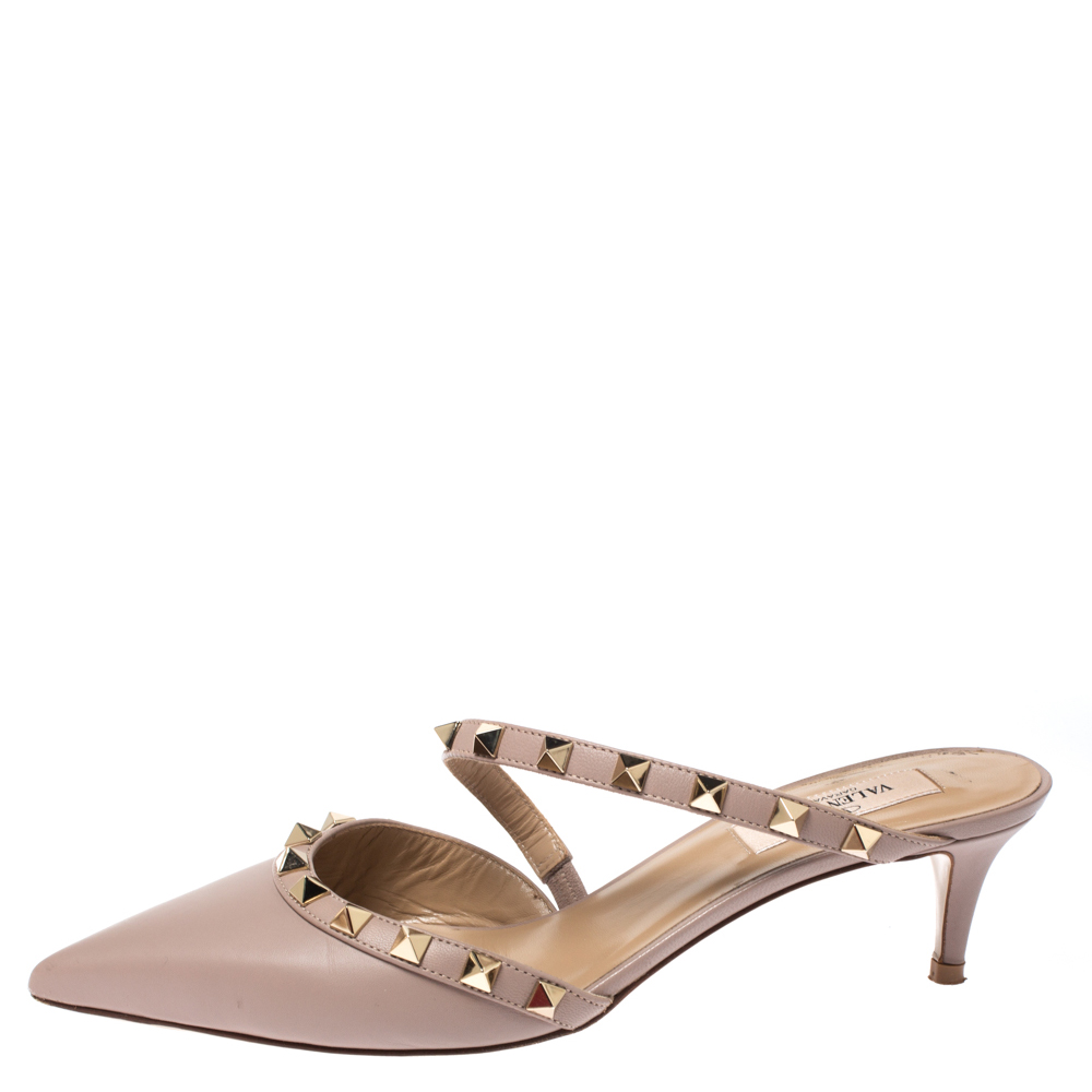 

Valentino Beige Leather Rockstud Pointed Toe Mules Size