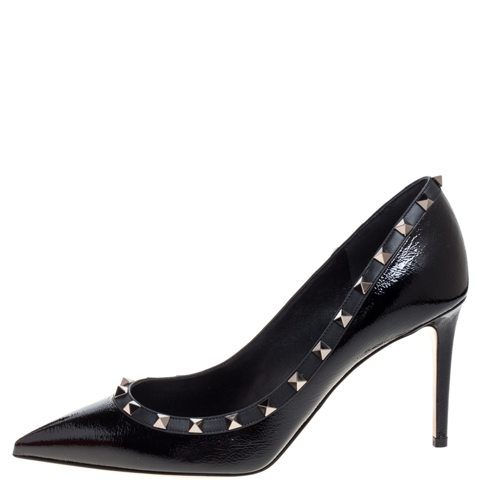 

Valentino Black Patent Leather Rockstud Embellished Pointed Toe Pumps Size