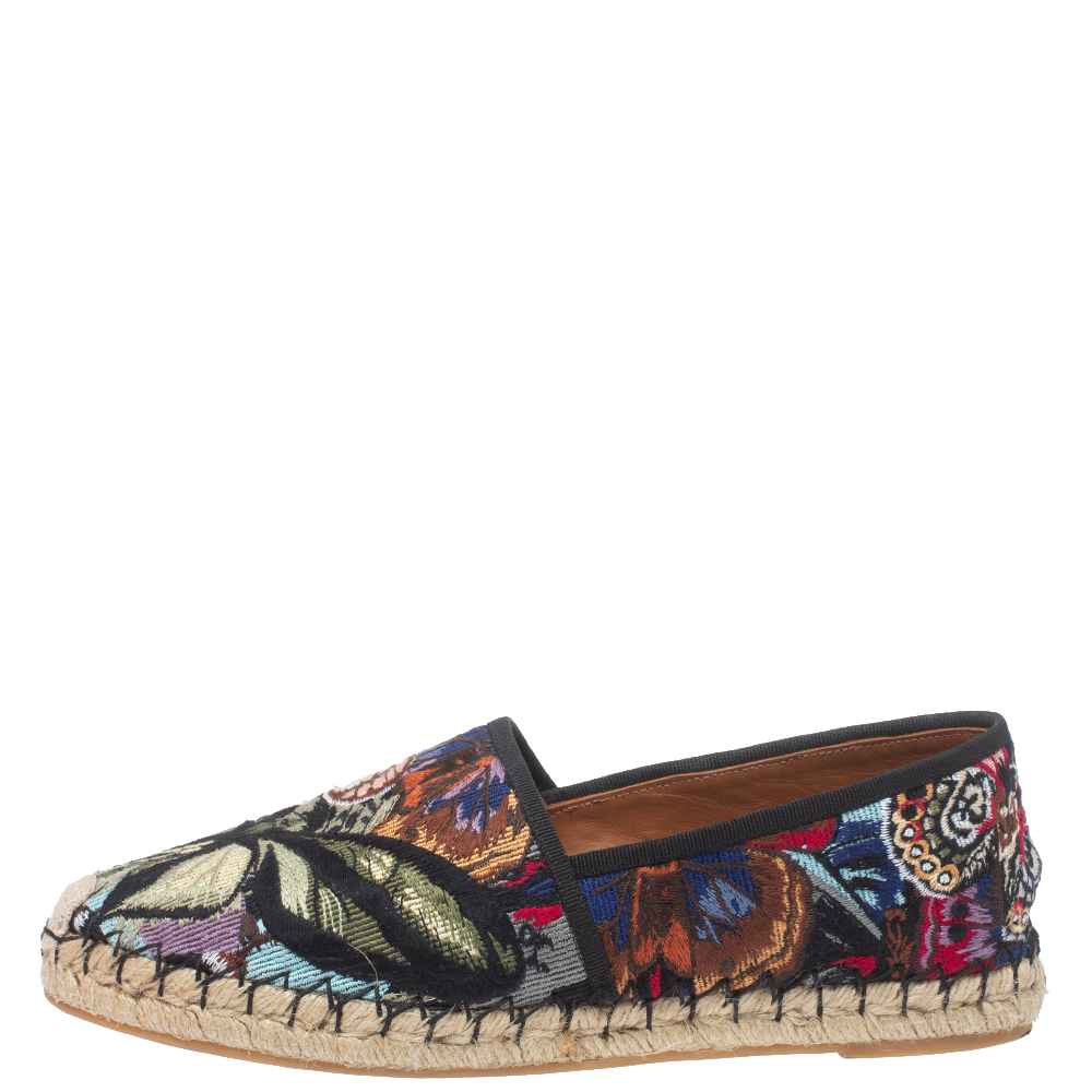 

Valentino Black Camubutterfly Embroidered Canvas Espadrille Flats Size