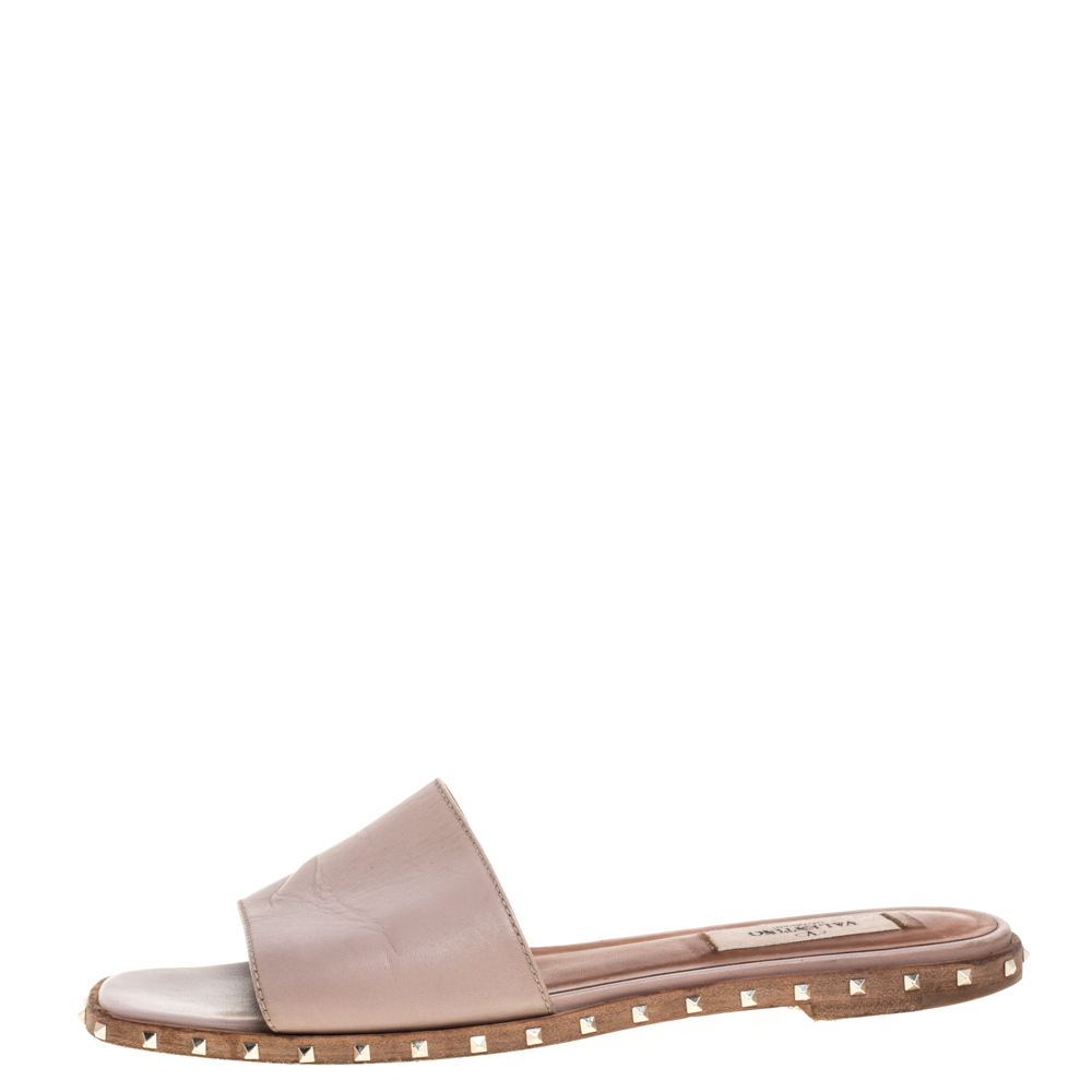

Valentino Old Rose Leather Soul Rockstud Flat Slides Size, Pink
