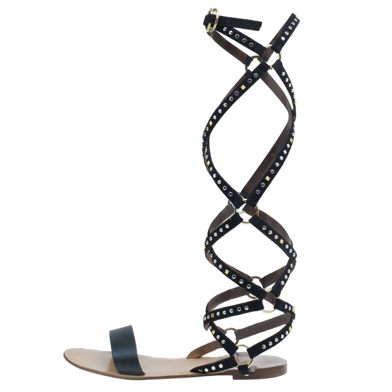 

Valentino Black Leather Studded Teodora Gladiator Sandals Size