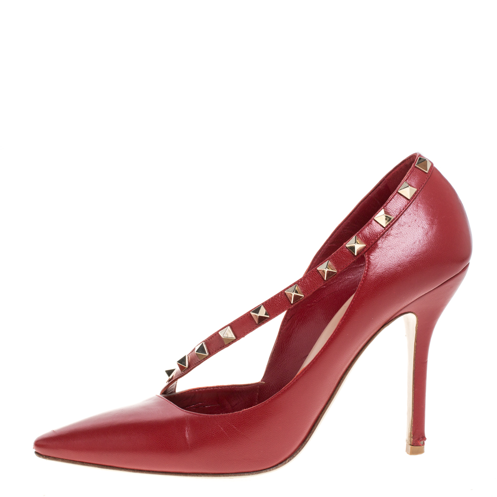 

Valentino Red Leather D'Orsay Rockstud Pumps Size
