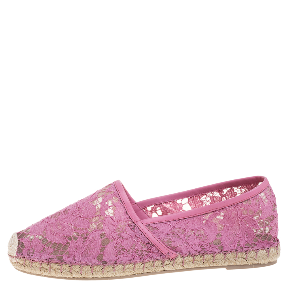 

Valentino Pink Lace Espadrille Flats Size