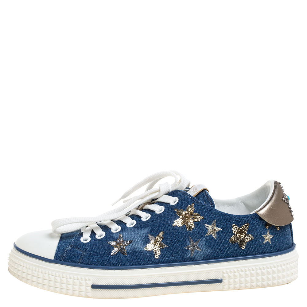 

Valentino Blue Denim Sequin Low Top Sneakers Size