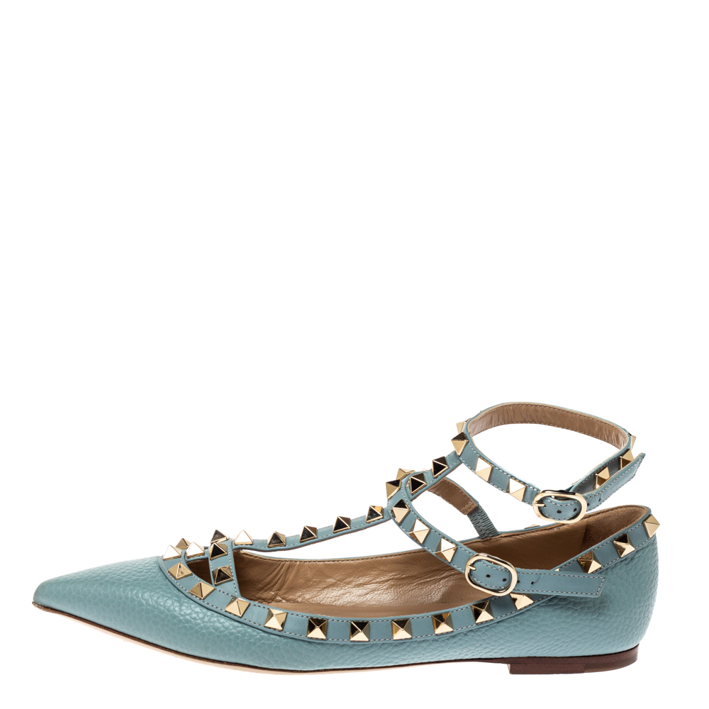 

Valentino Pale Blue Leather Rockstud Flats Size