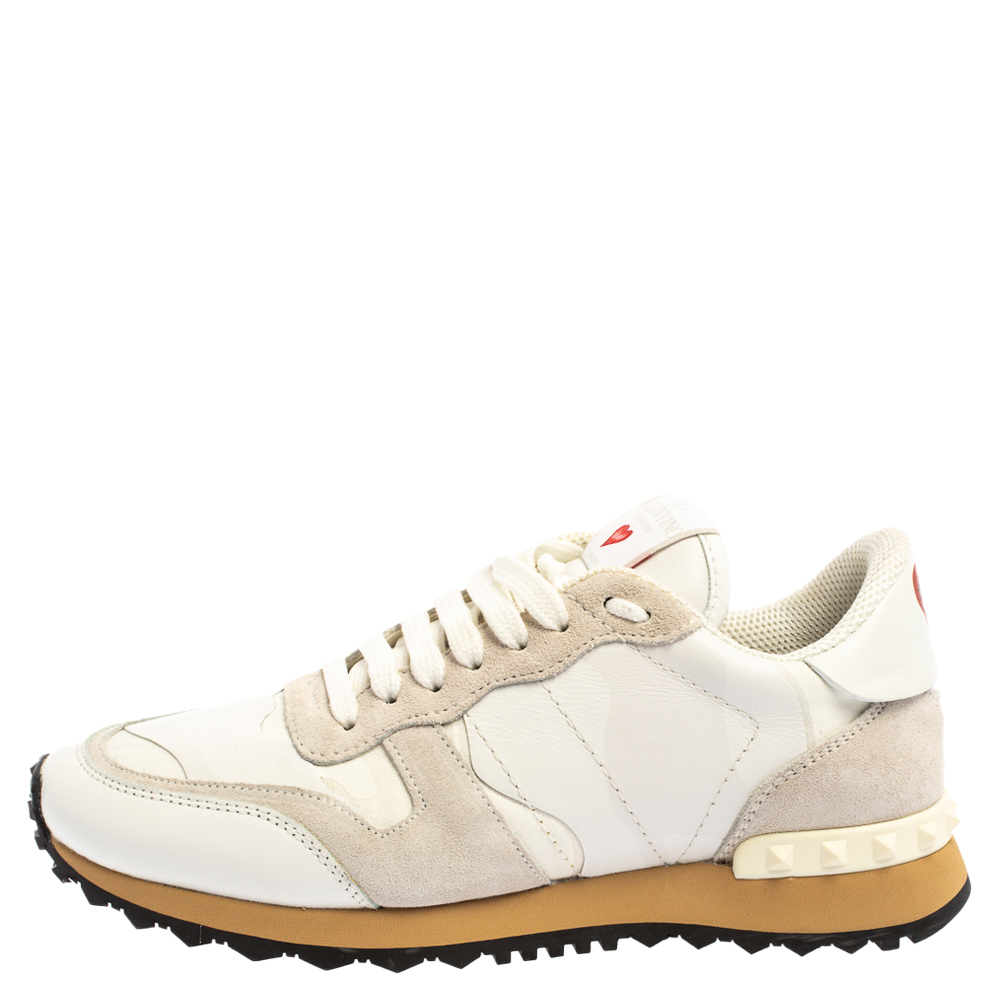 

Valentino White/Grey Suede Leather And Canvas L'Amour Rockrunner Low Top Sneakers
