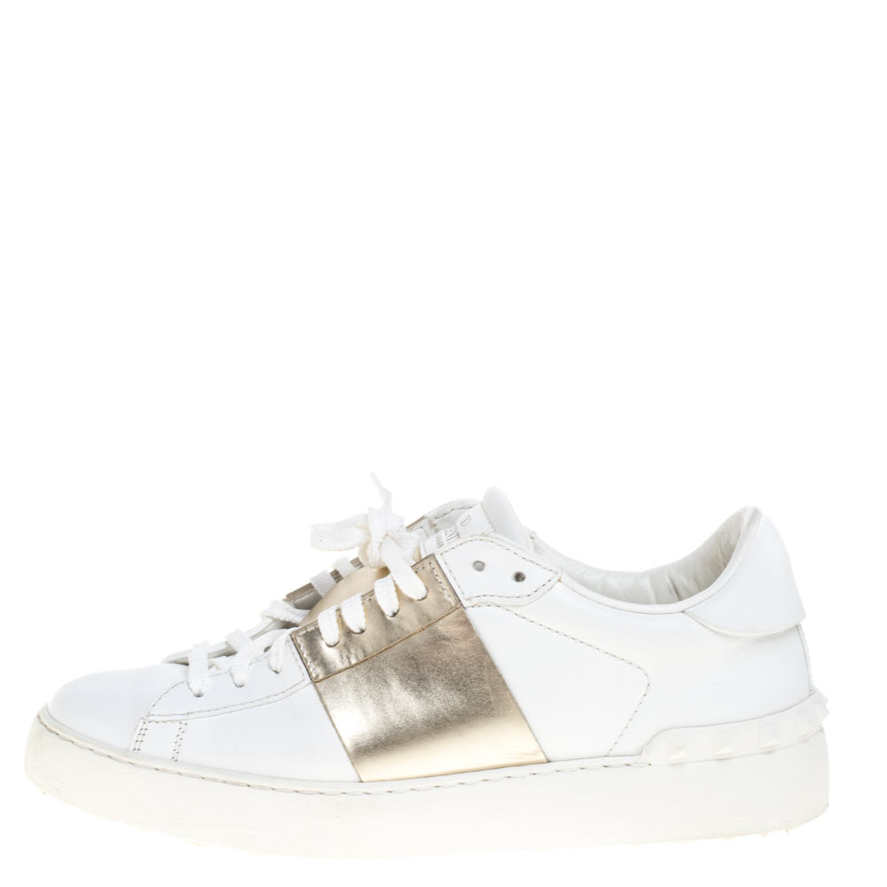 

Valentino White Leather Rockstud Low Top Sneakers Size