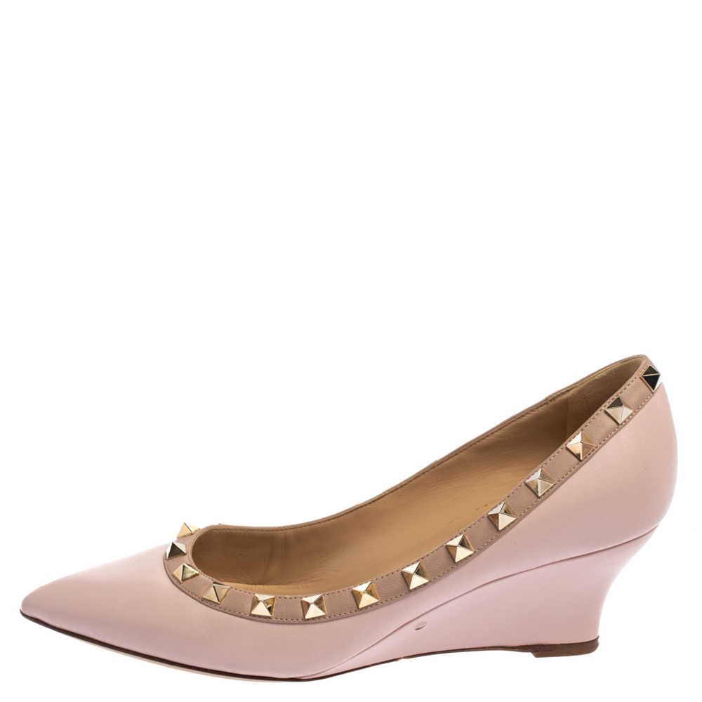 

Valentino Pink Leather Rockstud Wedge Pumps Size
