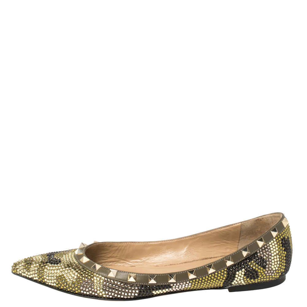 

Valentino Multicolor Crystal Embellished Suede Leather Rockstud Pointed Toe Flats Size