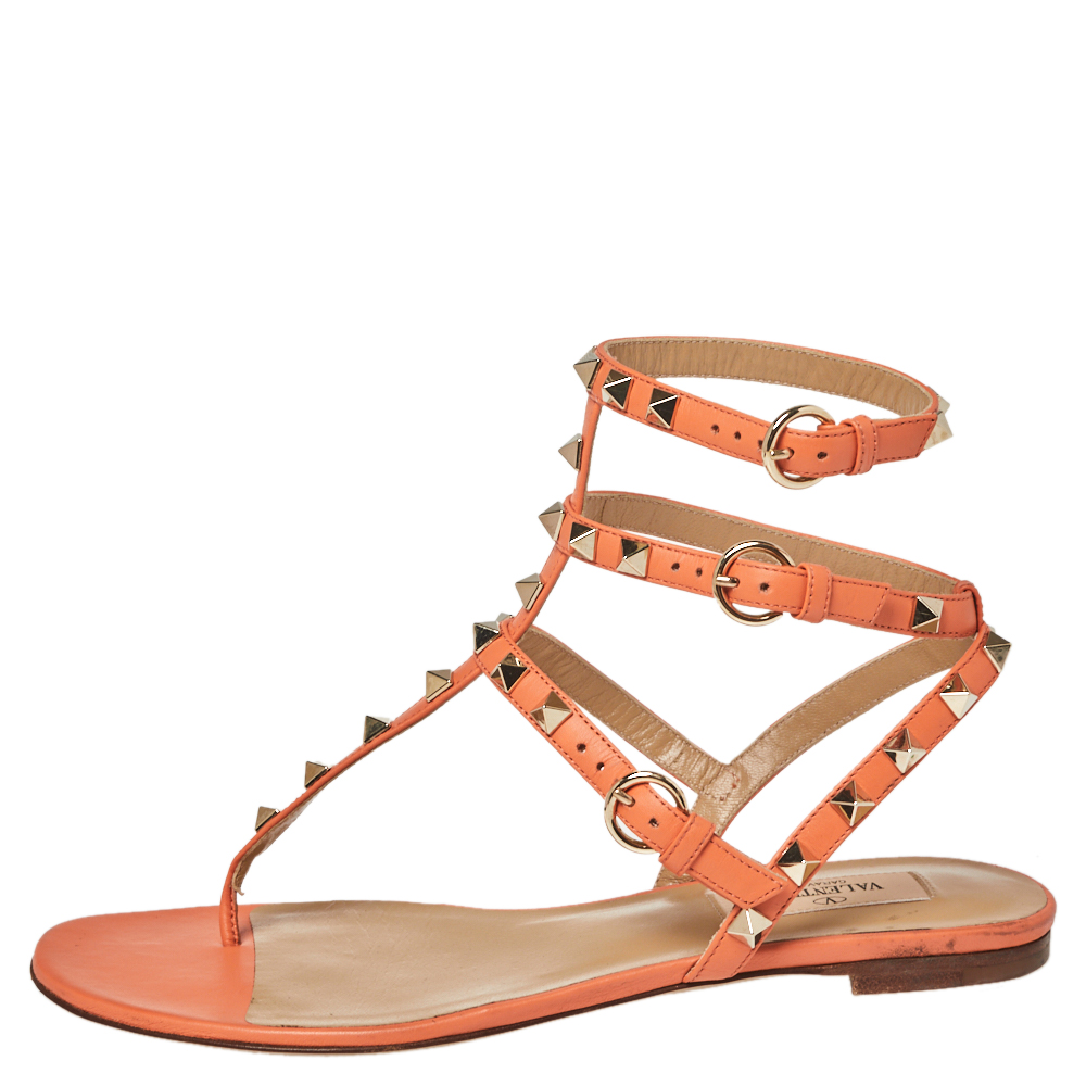 

Valentino Orange Leather Rockstud Thong Flat Sandals Size