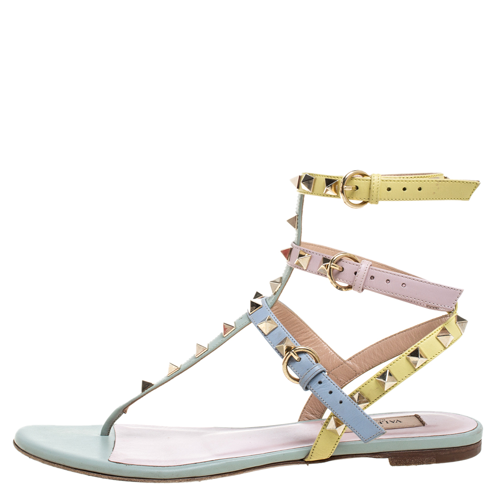 

Valentino Multicolor Leather Rockstud Thong Flat Sandals Size