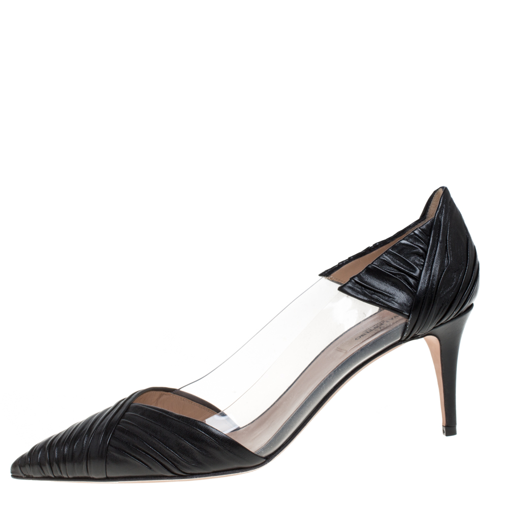 

Valentino Black Leather and PVC B Drape Pointed Toe Pumps Size