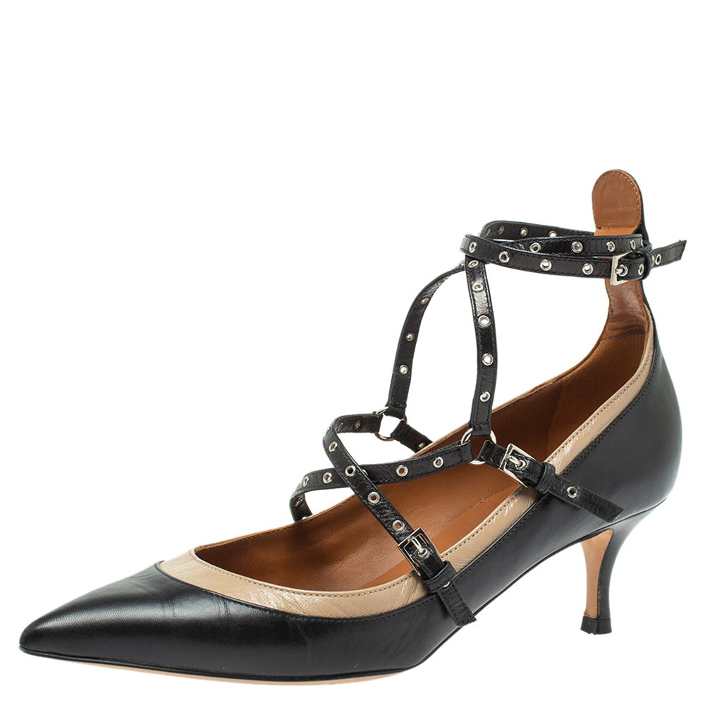

Valentino Black/Beige Leather Love Latch Pumps Size