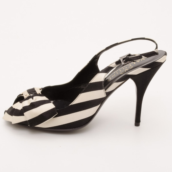 

Valentino Black and White Striped Slingbacks Size