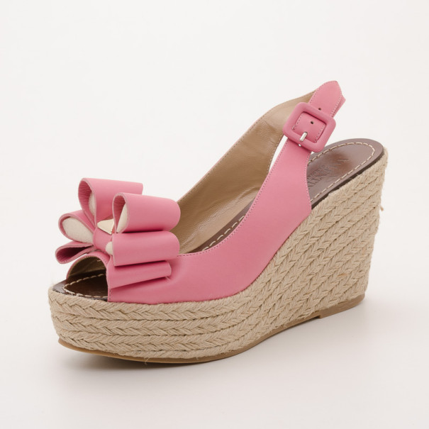 Pre Owned Valentino Pink Patent Espadrille Wedges Size 38