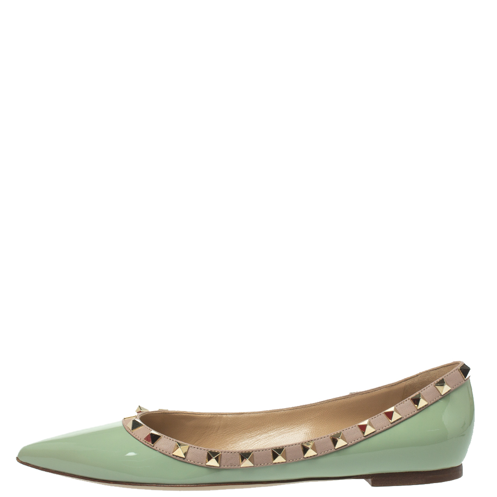 

Valentino Mint Green Patent Leather Rockstud Ballet Flats Size 38.5