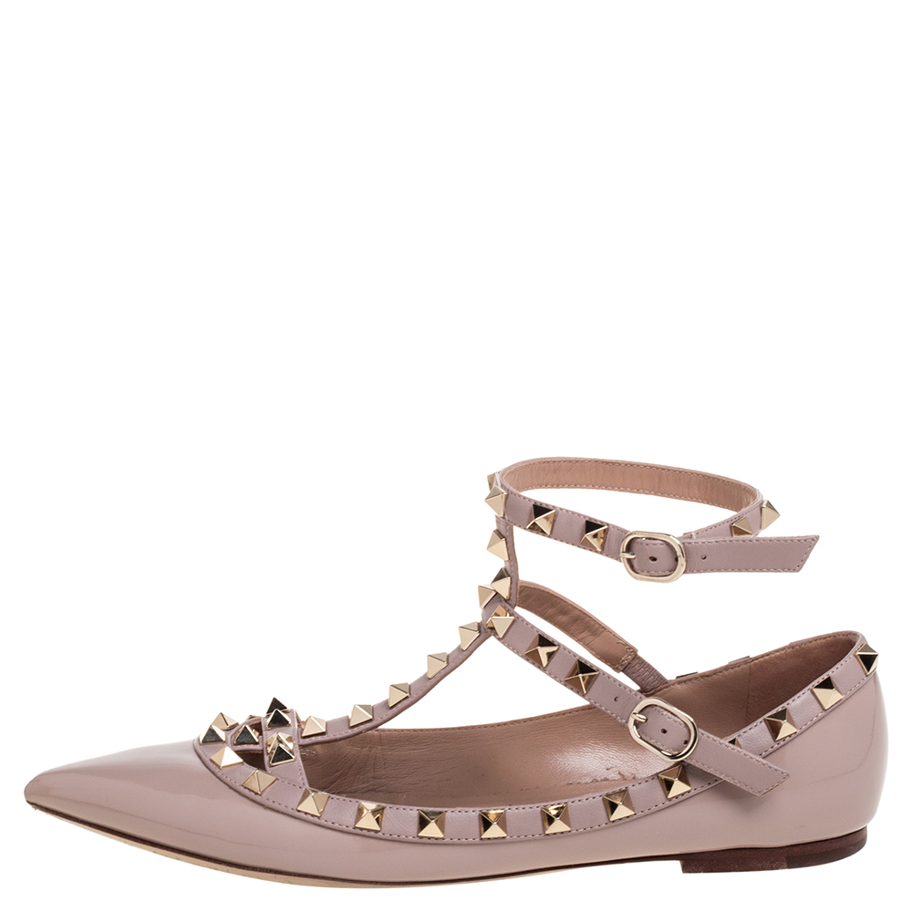 

Valentino Beige Patent Leather Caged Rockstud Ballet Flats Size