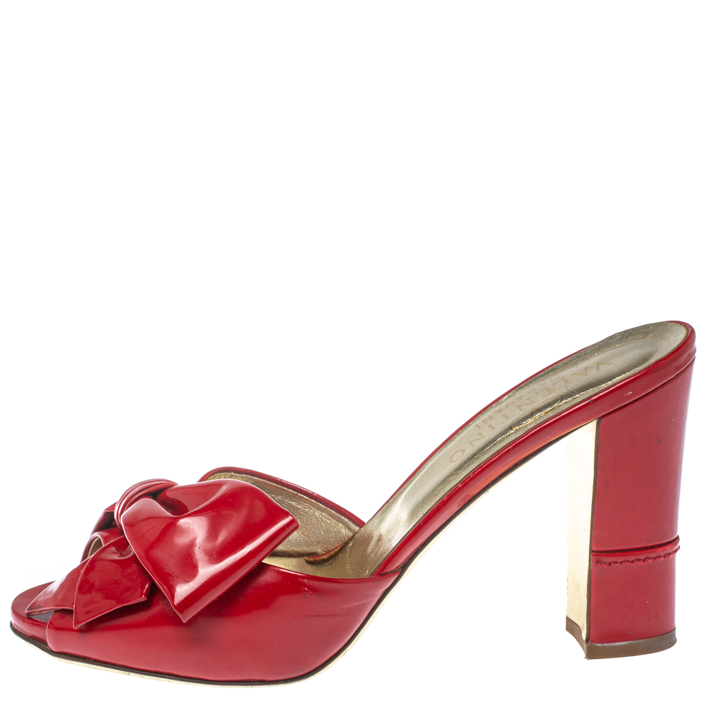 

Valentino Red Patent Leather Bow Slide Sandals Size