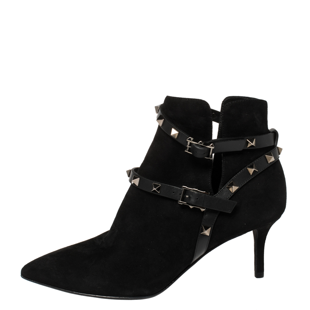 

Valentino Black Suede Rockstud Harness Ankle Boots Size