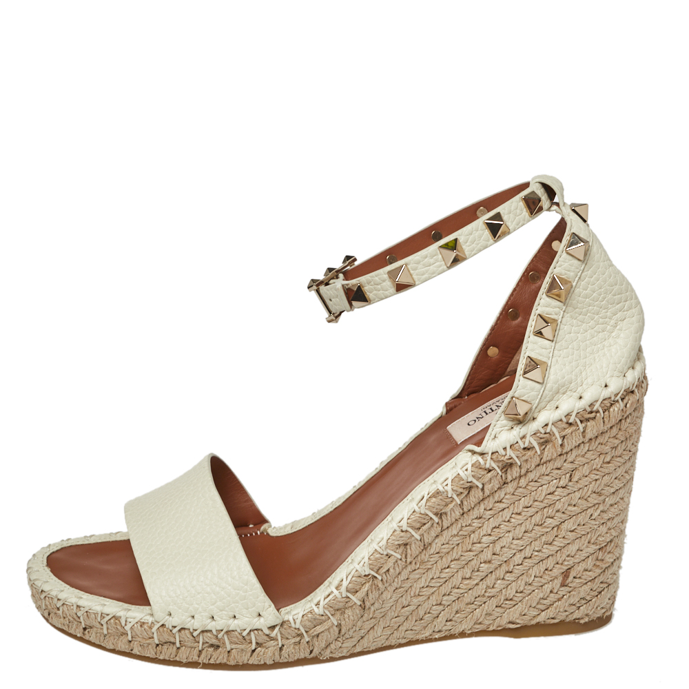 

Valentino Off White Leather Wedge Sandals Size