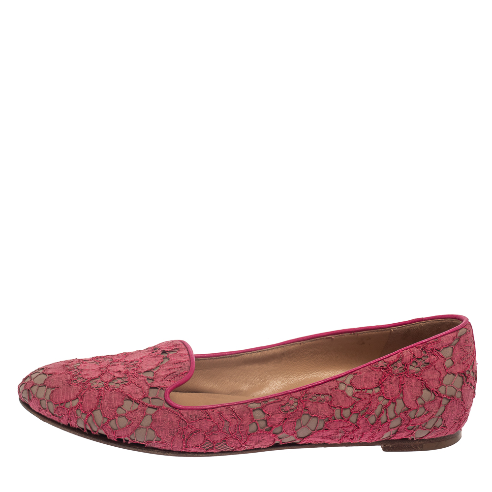 

Valentino Pink Floral Lace Smoking Slippers Size