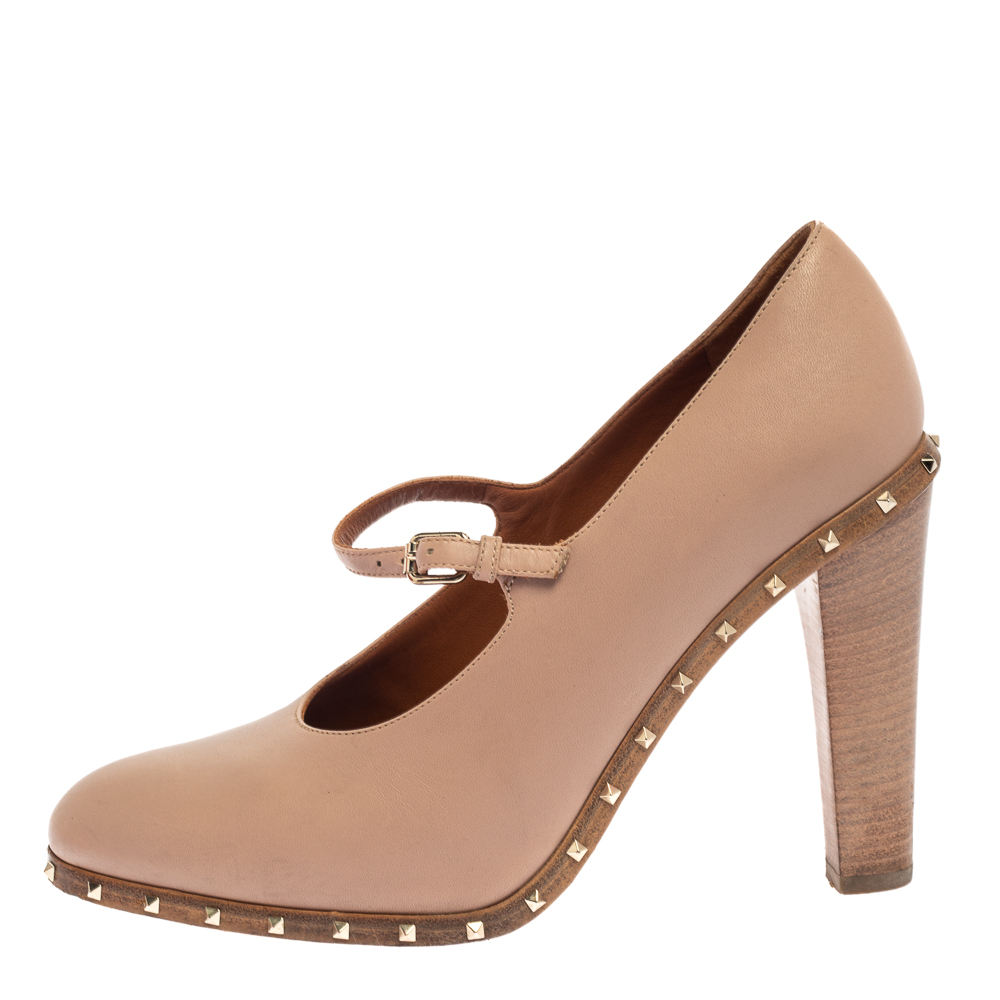 

Valentino Pink Leather Soul Rockstud Mary Jane Pumps Size