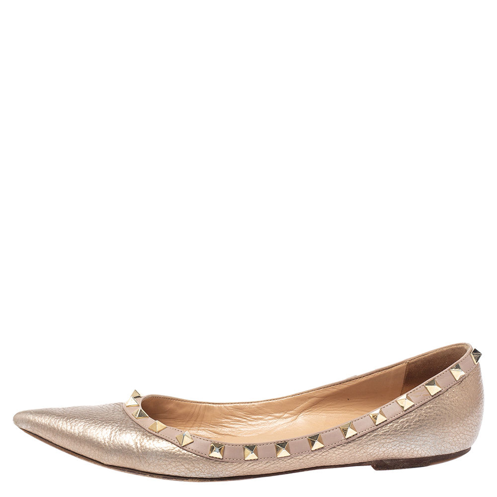 

Valentino Metallic Leather Rockstud Ballet Flats Size