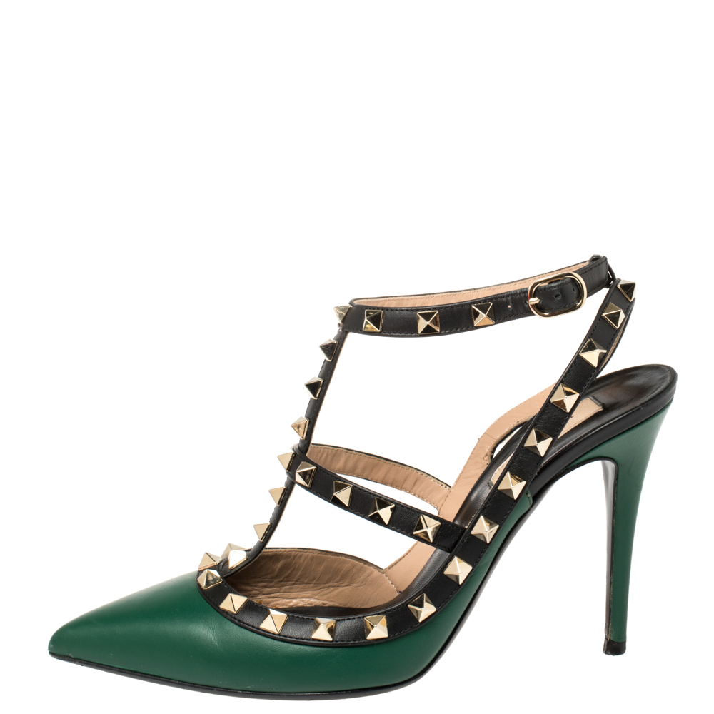 

Valentino Green Leather Rockstud Ankle Strap Cage Sandals Size