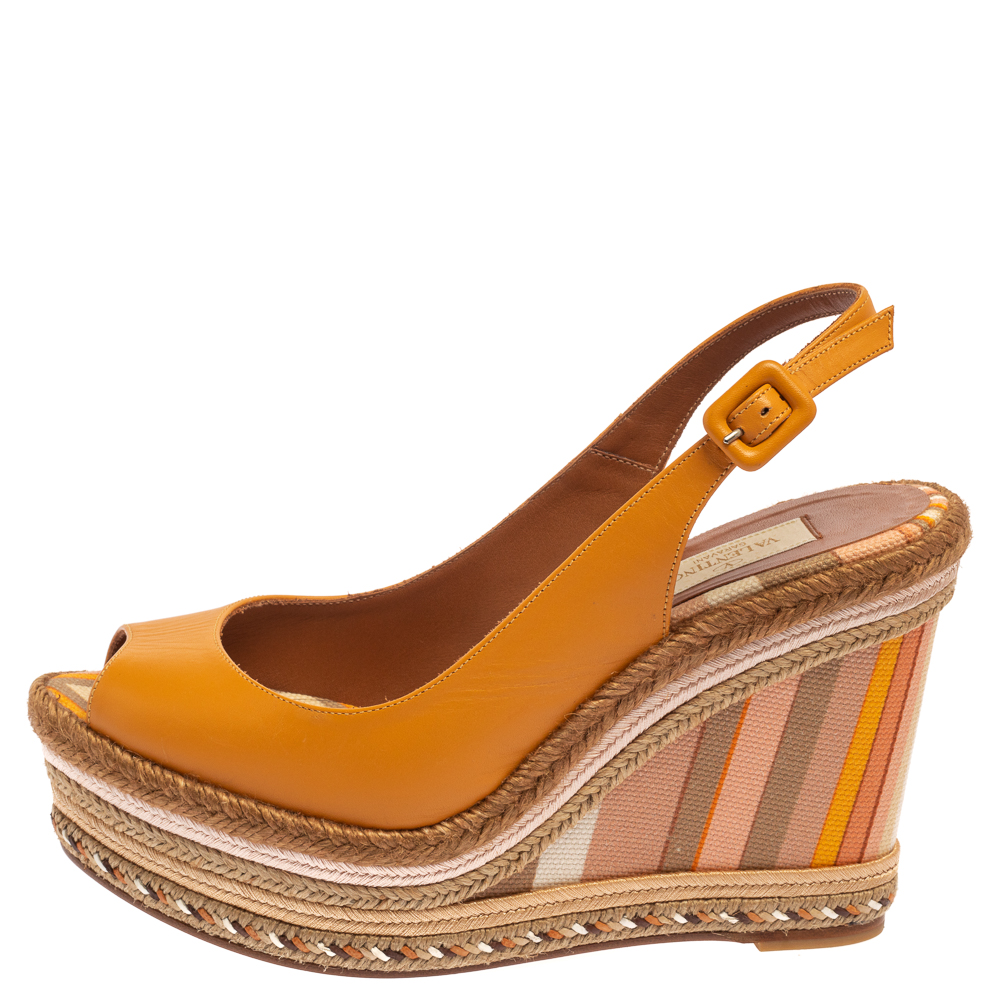 

Valentino Yellow Leather Wedge Sandals Size