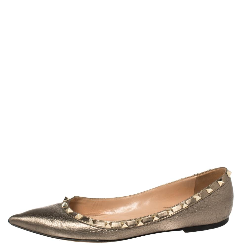 

Valentino Metallic Leather Rockstud Ballet Flats Size