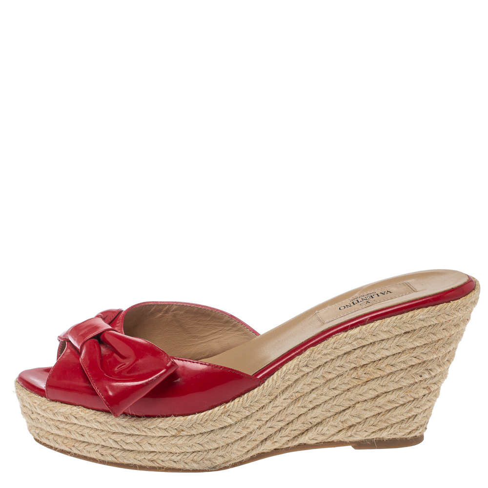 

Valentino Red Patent Leather Bow Platform Espadrilles Size