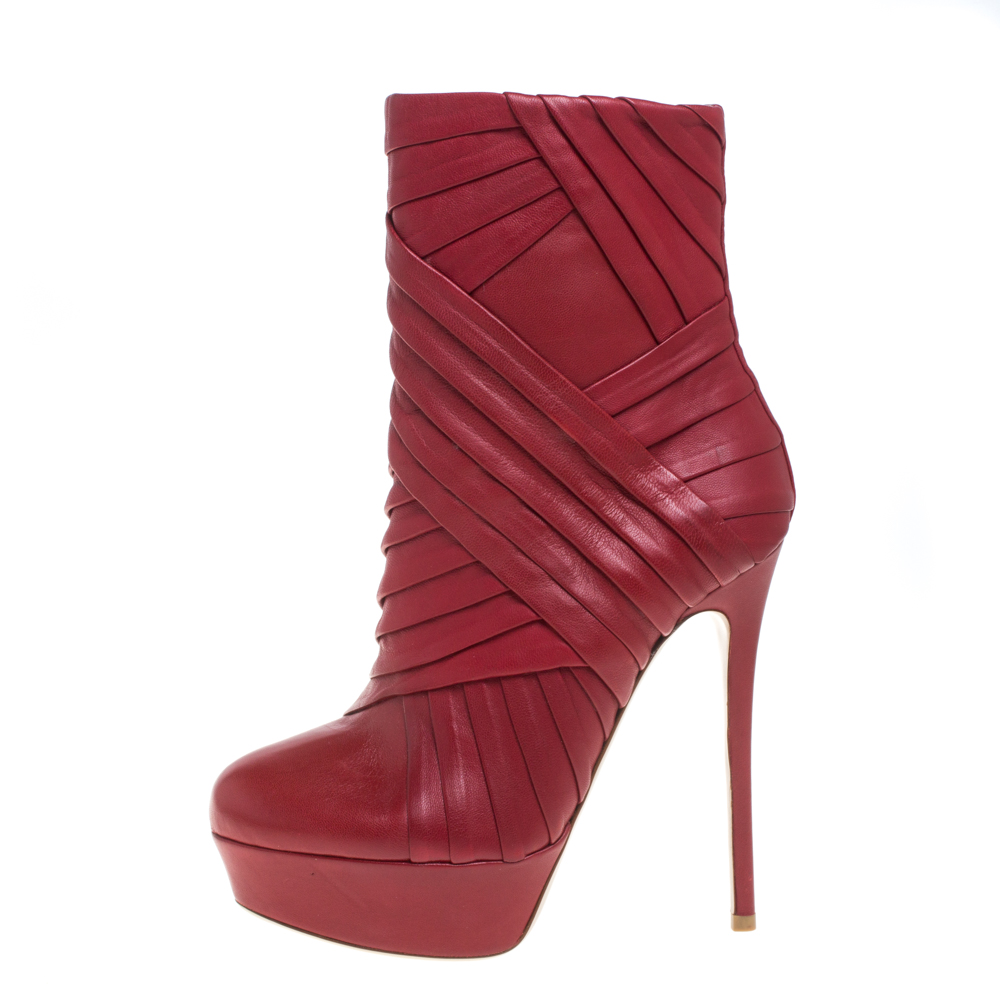 

Valentino Red Leather Pleated Ankle Platform Boots Size