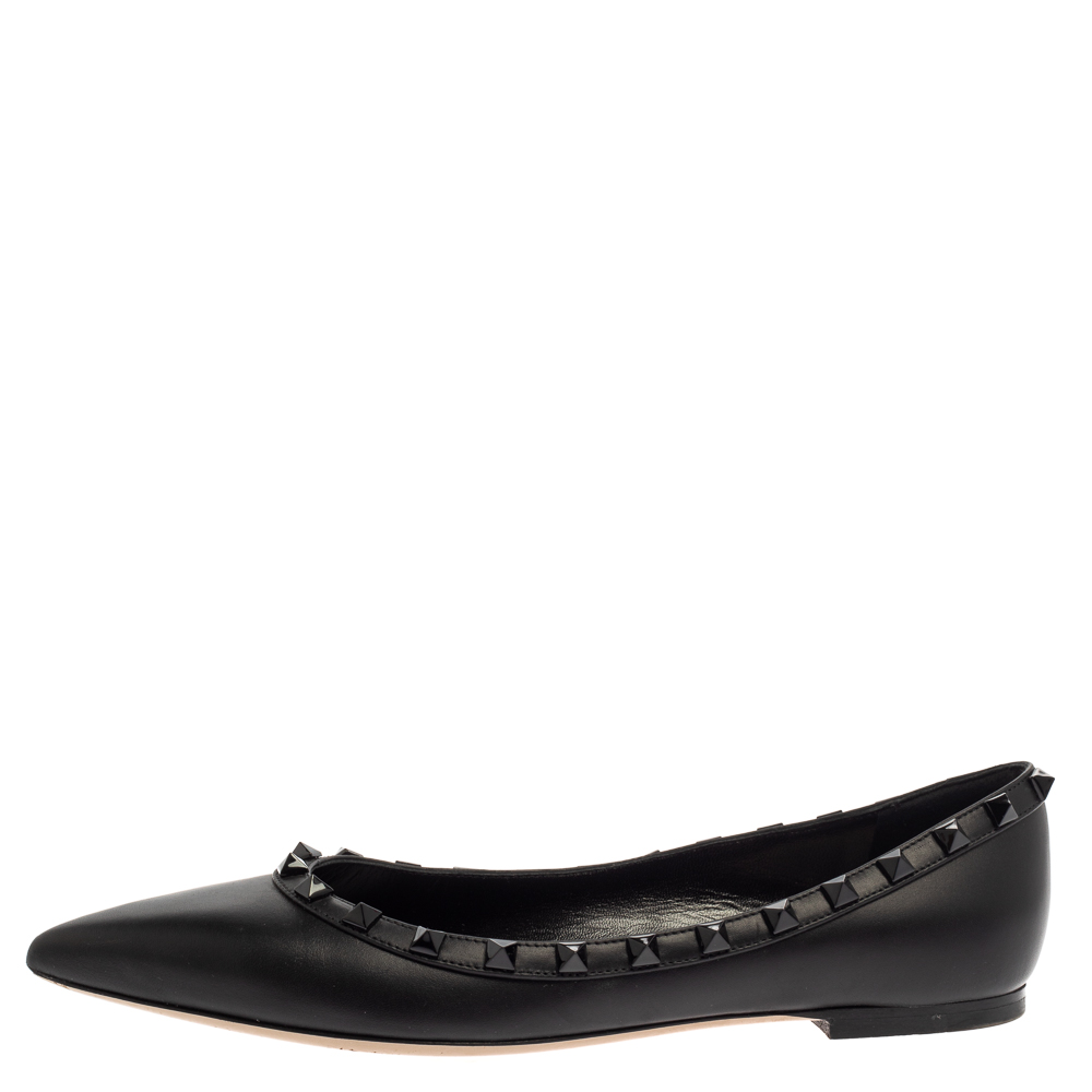 

Valentino Black Leather Rockstud Flats Size
