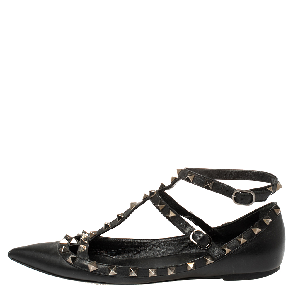 

Valentino Black Leather Rockstud Flats Size