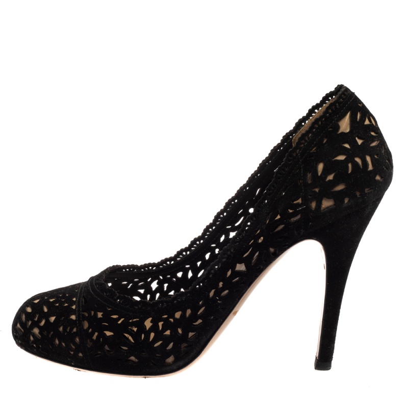 

Valentino Black Suede Laser Cut Pumps Size