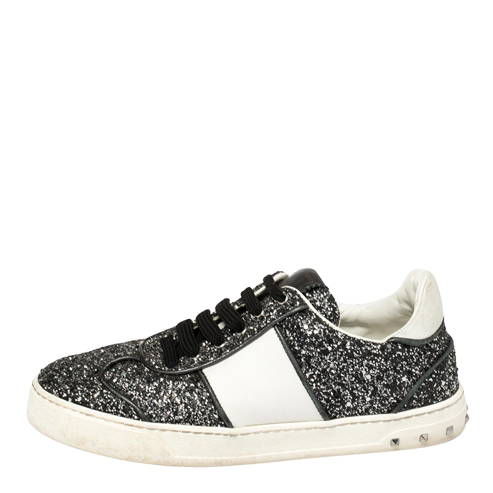 

Valentino Black/White Glitter Fly Crew Low Top Sneakers Size