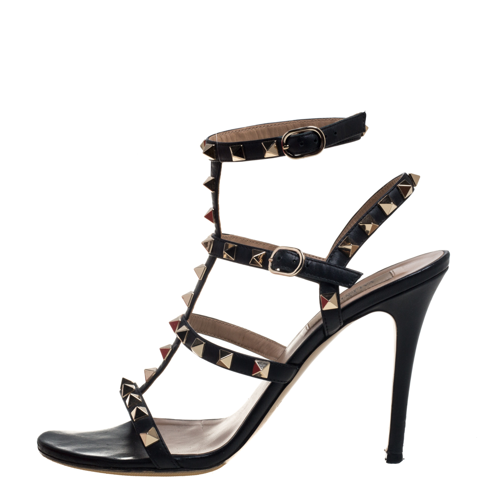

Valentino Black Leather Rockstud Sandals Size
