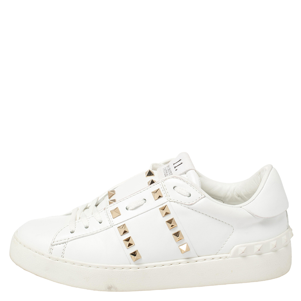

Valentino White Leather Open Rockstud Sneakers Size