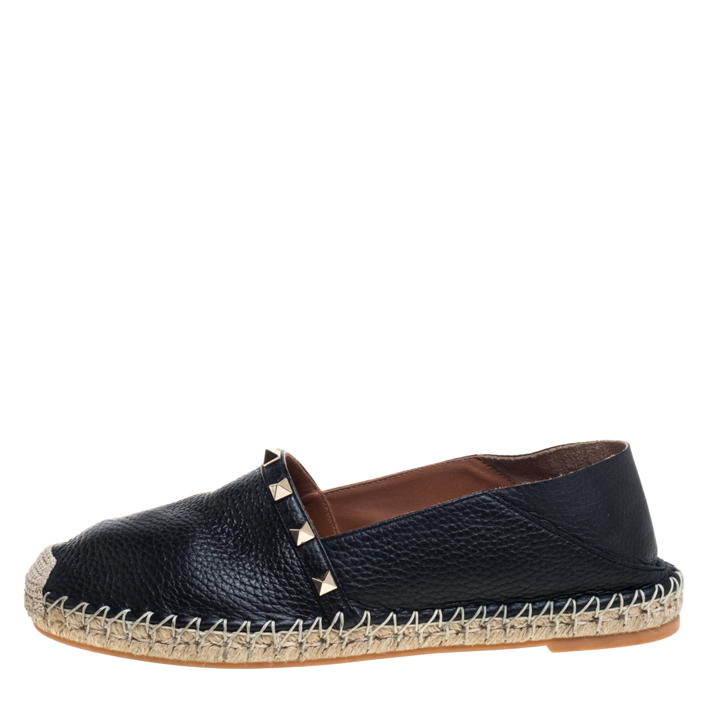 

Valentino Black Leather Rockstud Espadrille Size