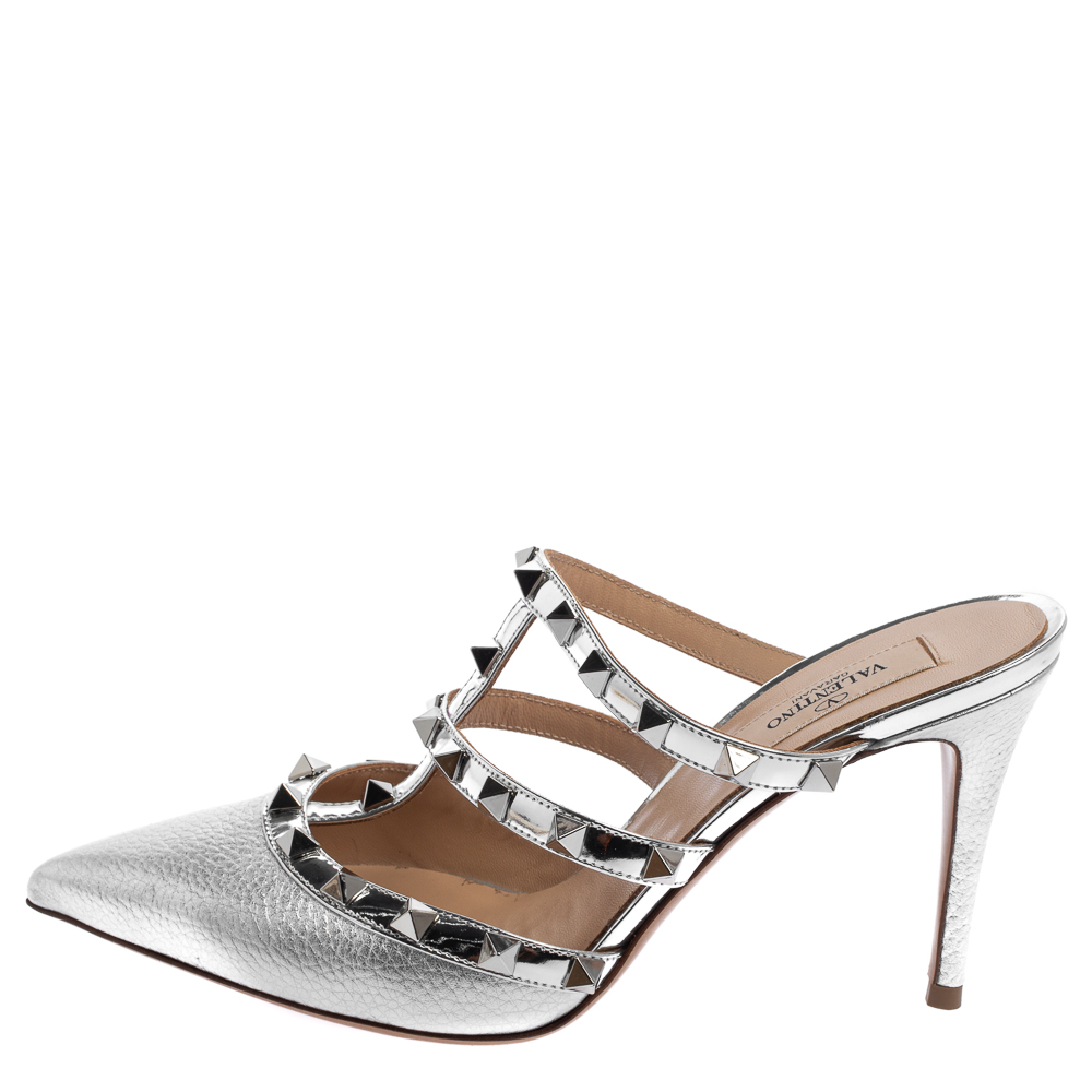 

Valentino Silver Patent And Leather Rockstud Sandals Size