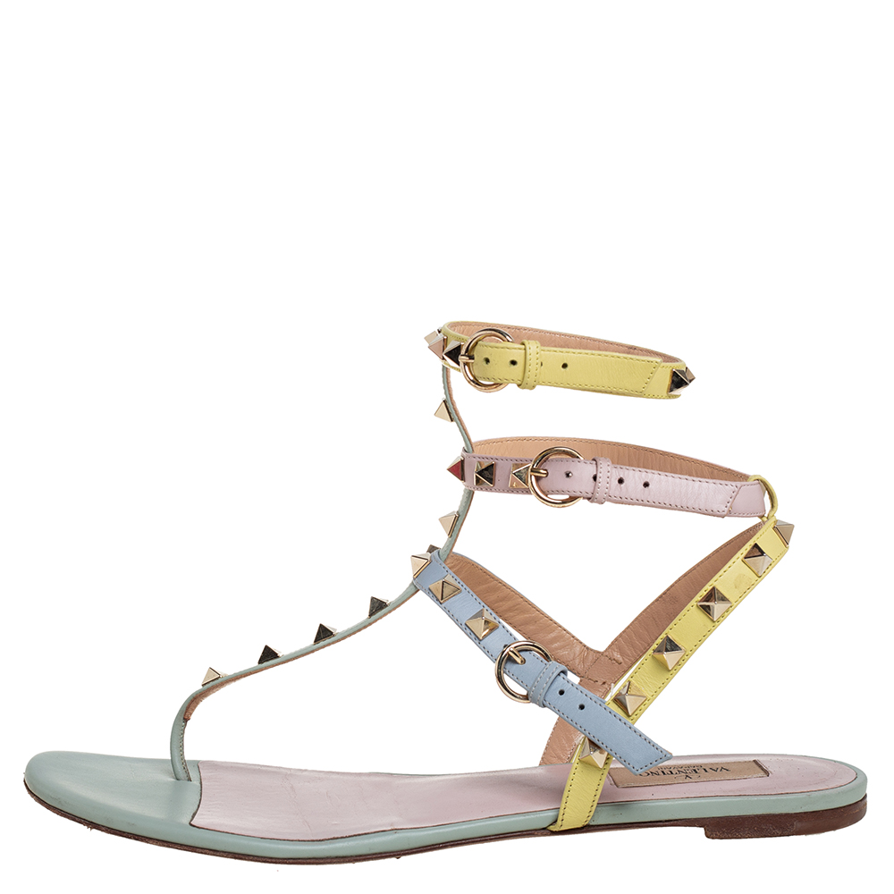 

Valentino Multicolor Leather Rockstud Thong Sandals Size