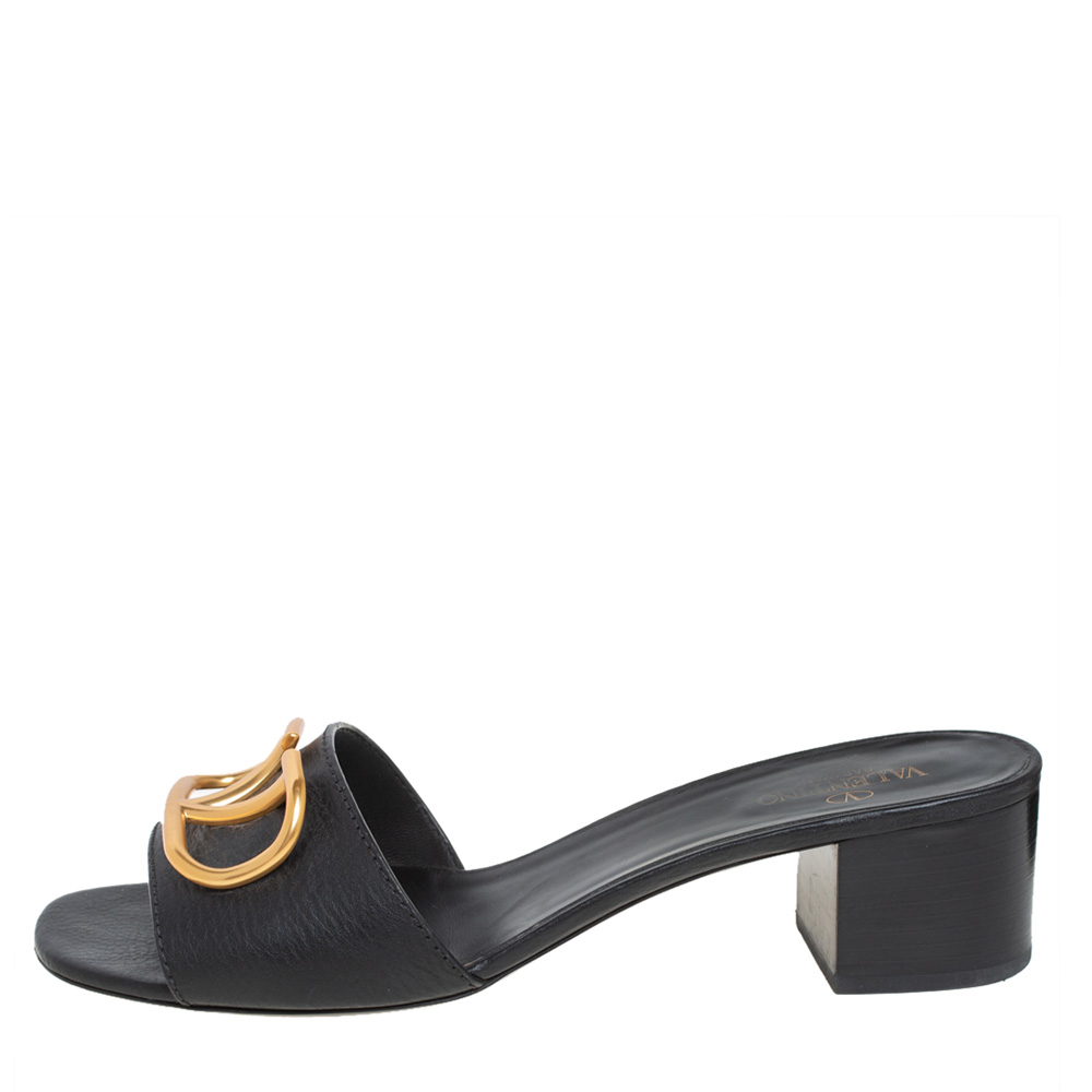 

Valentino Black Leather Vlogo Mule Sandals Size