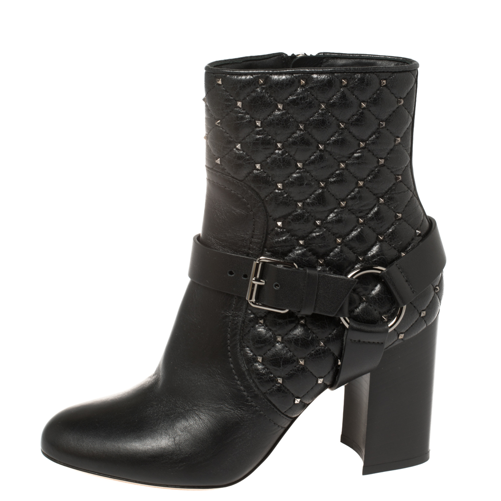 

Valentino Black Leather Studded Ankle Boots Size