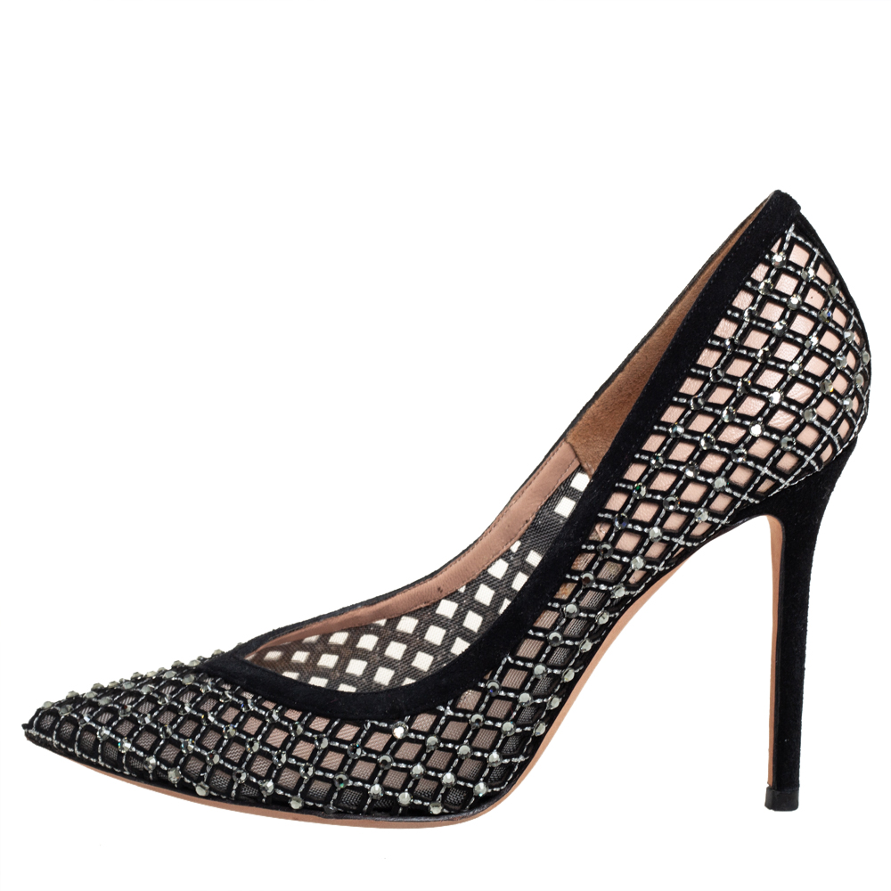 

Valentino Black Suede And Mesh Embellished Pumps Size