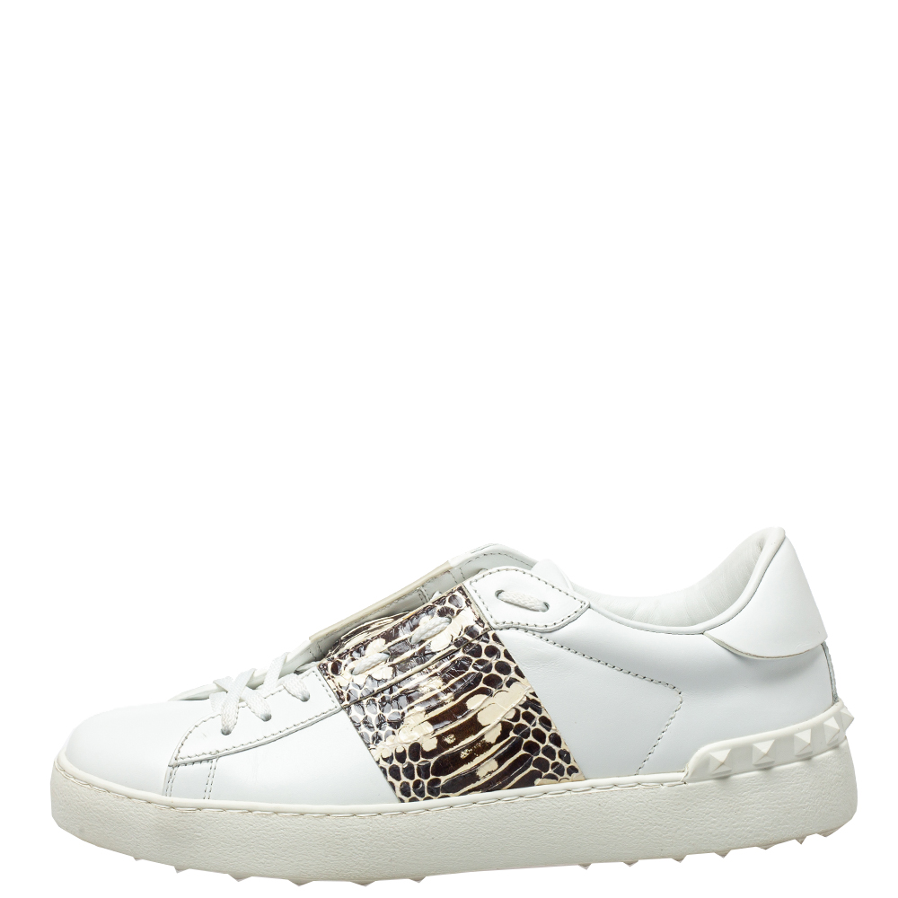 

Valentino White Leather, Python Embossed Leather Band Low Top Sneakers Size