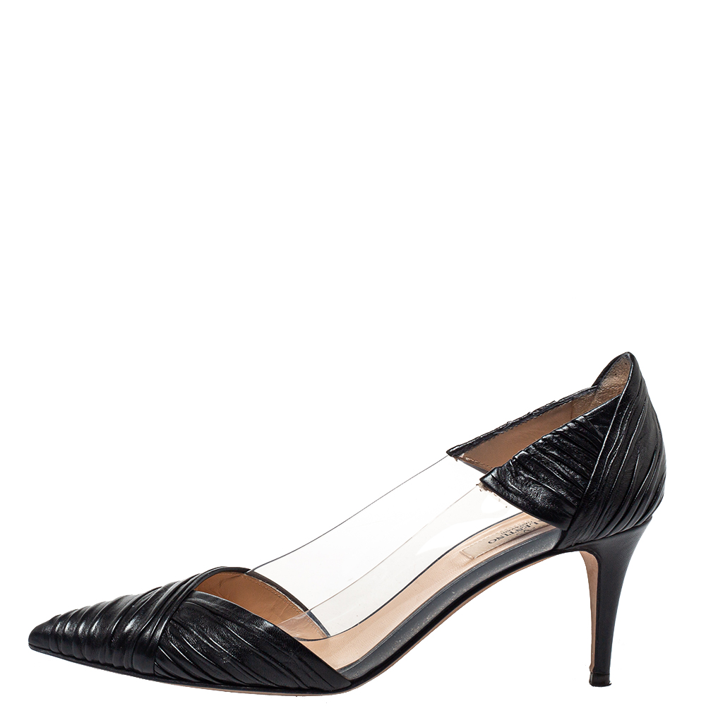 

Valentino Black Leather and PVC B Drape Pointed Toe Pumps Size